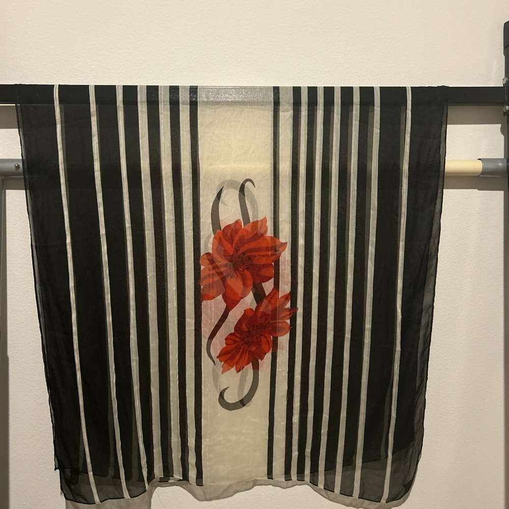 Elegant Black and White Floral Scarf
